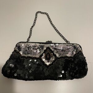 The Limited Brand Black & Silver Sequin Clutch Bag